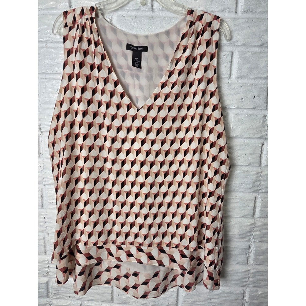 Women's Silk tank top White House Black Market Size XL lined Geometric pattern